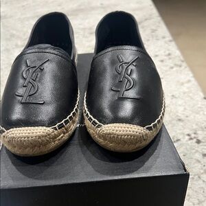 Yves Saint Laurent Black Leather Espadrilles,size 37, very comfortable.